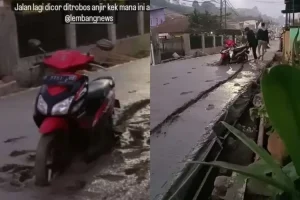 Video Viral Aksi Pemotor Terobos Jalan Baru Dicor di Lembang, Bikin Heboh