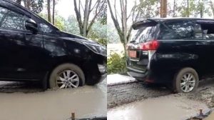 Viral Mobil Plat Merah di Sumsel Terobos Jalan yang Baru di Cor Basah