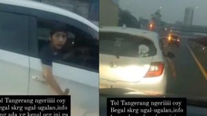 Karena Kesal Diklakson Pengemudi Mobil di Tol Tangerang Gebrak Mobil Lain Pakai Sajam