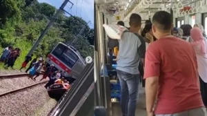Pengguna KRL Panik saat Kereta yang Ditumpanginya Menabrak Mobil