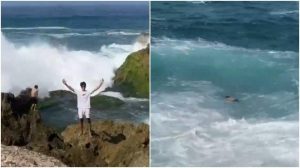 Viral! Detik-detik Pria Terseret Ombak di Pantai Kedung Tumpang, Korban Belum Ditemukan