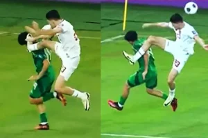 VIRAL Meme Justin Hubner Tendang Kepala Pemain Arab Saudi