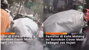 Viral Pemotor di Malang Gunakan Cover Mobil Untuk Pengganti Jas Hujan