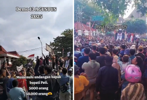 Demo Warga Tuntut Bupati Pati Mundur dari Jabatannya