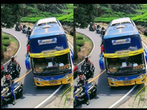 Nekat! Rombongan Klub Motor Hentikan Bus di Tikungan Menurun Viral di Media Sosial