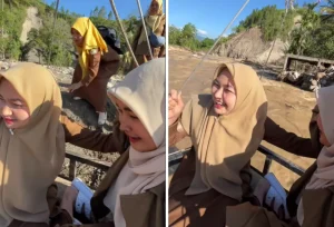 Viral Guru di Aceh Tengah Seberangi Sungai Deras Pakai Tali Sling Demi Mengajar