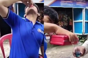 Viral Pemuda dan Orang Tua Minum Oli di Makassar