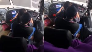 Viral Sopir Bus Nyetir Sambil Pangku Wanita