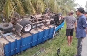 Truk Angkut Kuda Reonggong Terguling di Sumedang