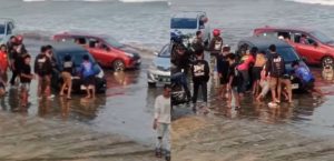 Detik-Detik Mobil Terjebak Gelombang Pasang di Pantai Ujung Genteng